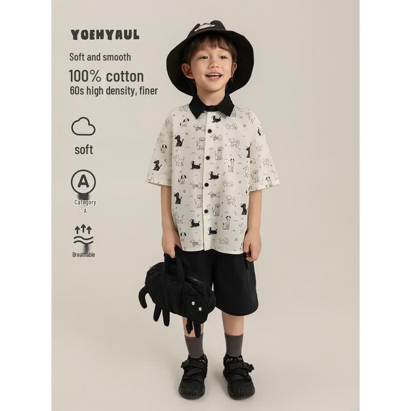 YouYou Boys  Dog Print Short Sleeve Shirt 90 cm