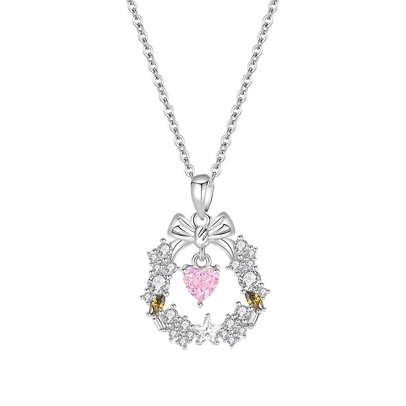 

S925 Sterling Silver Butterfly Love Wreath Necklace for Women - Non-Fading, Light Luxury, High-End Christmas Gift 925 Silver