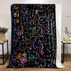 Colorful mathematical formulas, geometric shapes, and graphs on a black background. for all seasons blanket lunch break throw gift