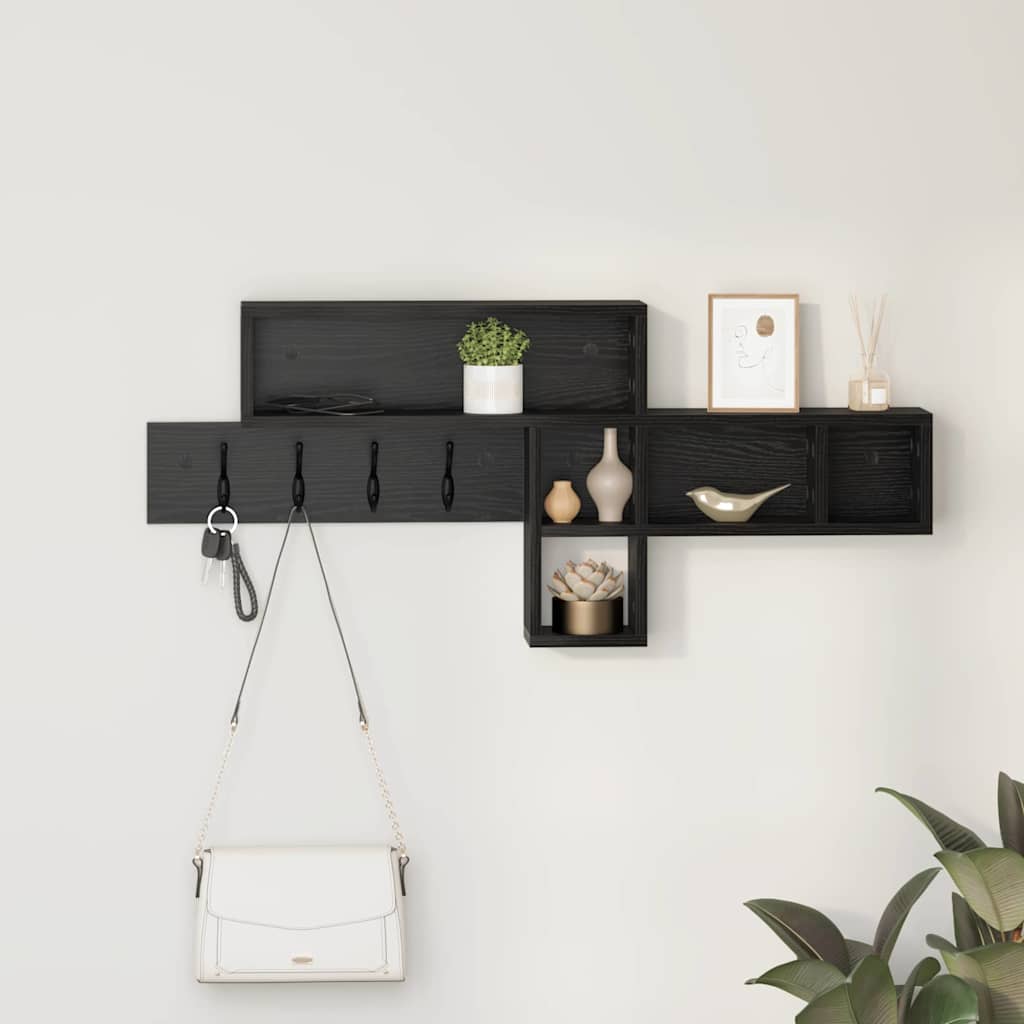 Wall Mounted Nightstand with Shelf Black Oak Effect
