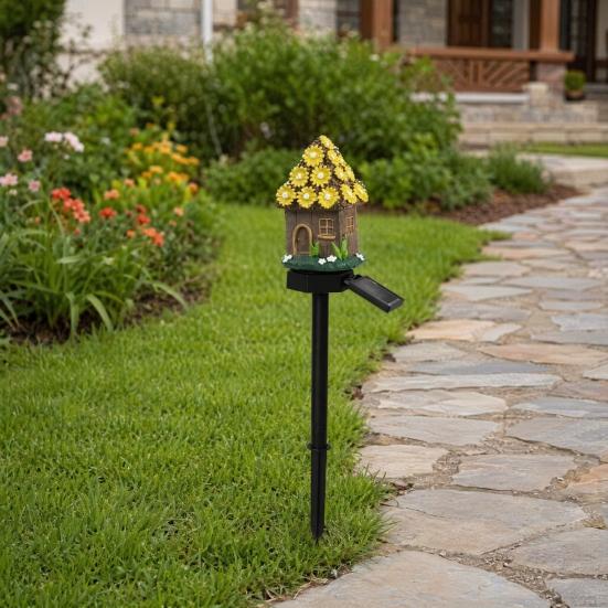 Yousheng Solar Mushroom House Light, Garden Fairy Tale Cottage Solar Light, Outdoor Waterproof Solar Lawn Light with Spike for Yard Patio