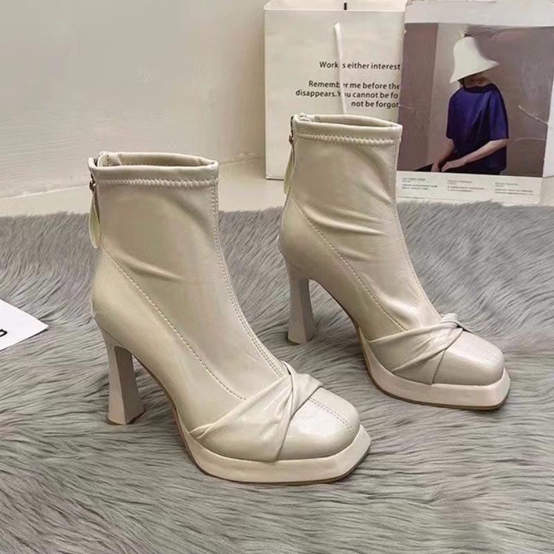 

Мода 2024 Новые женские ботильоны зимние теплые однотонные модные ботинки с бантом на молнии 36 бежевый