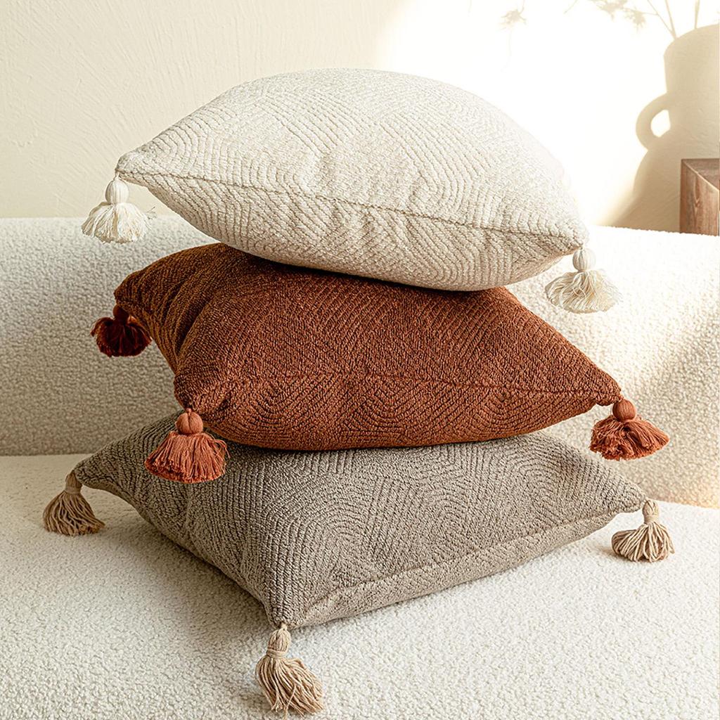 Maillard Vintage-Style Double-Sided Throw Pillow - Brown Beige Textured Cushion for Living Room Sofa Decor