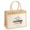 Beach Bag - PLANETEE - Jute with Pocket "Beloved Seamstress's Bazaar" - Cotton - Multicolored - 43x33 Cm