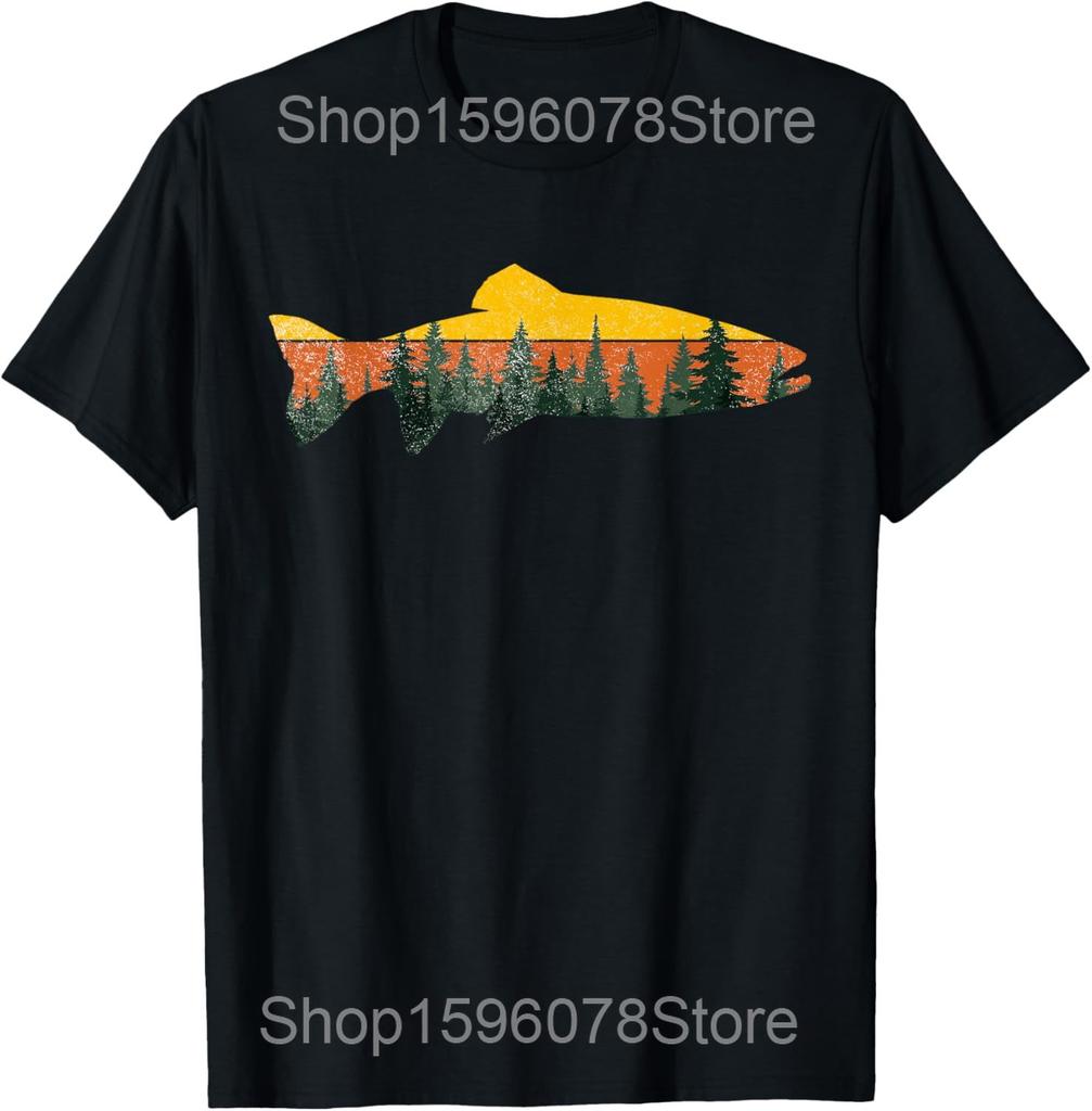 Trout Fly Fishing Outdoor Forest Nature Wildlife Fisherman Graphic T Shirts Men Humor Tee Short Sleeve Unisex Loose Clothing
