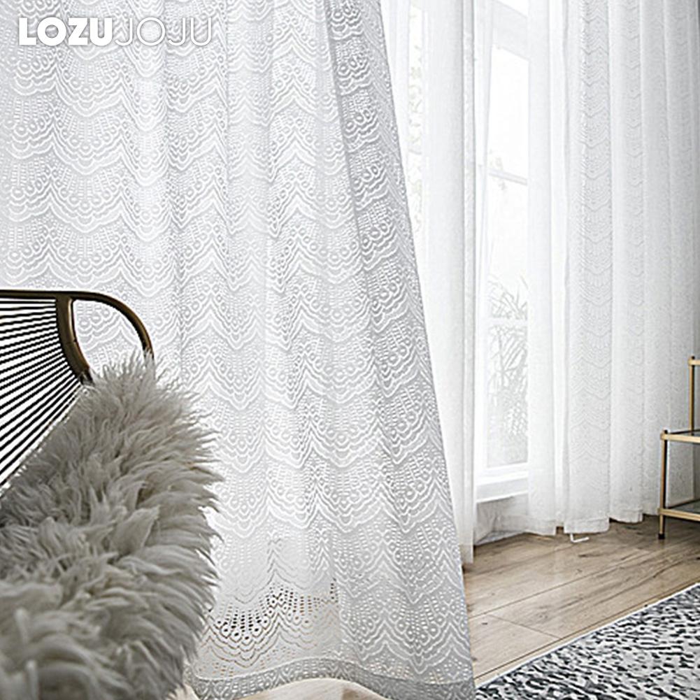 1 ADET LOZUJOJU %10-20 Karartma Fransız Tarzı Basit Romantik Dantel Çözgü Örme Saf Beyaz Tül Perde Oturma Odası Yatak Odası Balkon Ev Dekoru