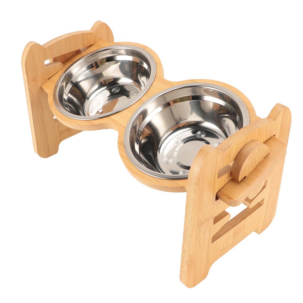 Raised Dog Bowls Stand 15 Degree Tilted Anti Slip Adjustable Dog Dish with 2 Stainless Steel Bowls F