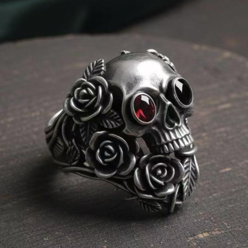 Vintage Gothic Skull Rose Ring For Men WoVintage Gothic Skull Rose Ring For Men Women Hip Hop Biker Finger Ring Halloween Birthd