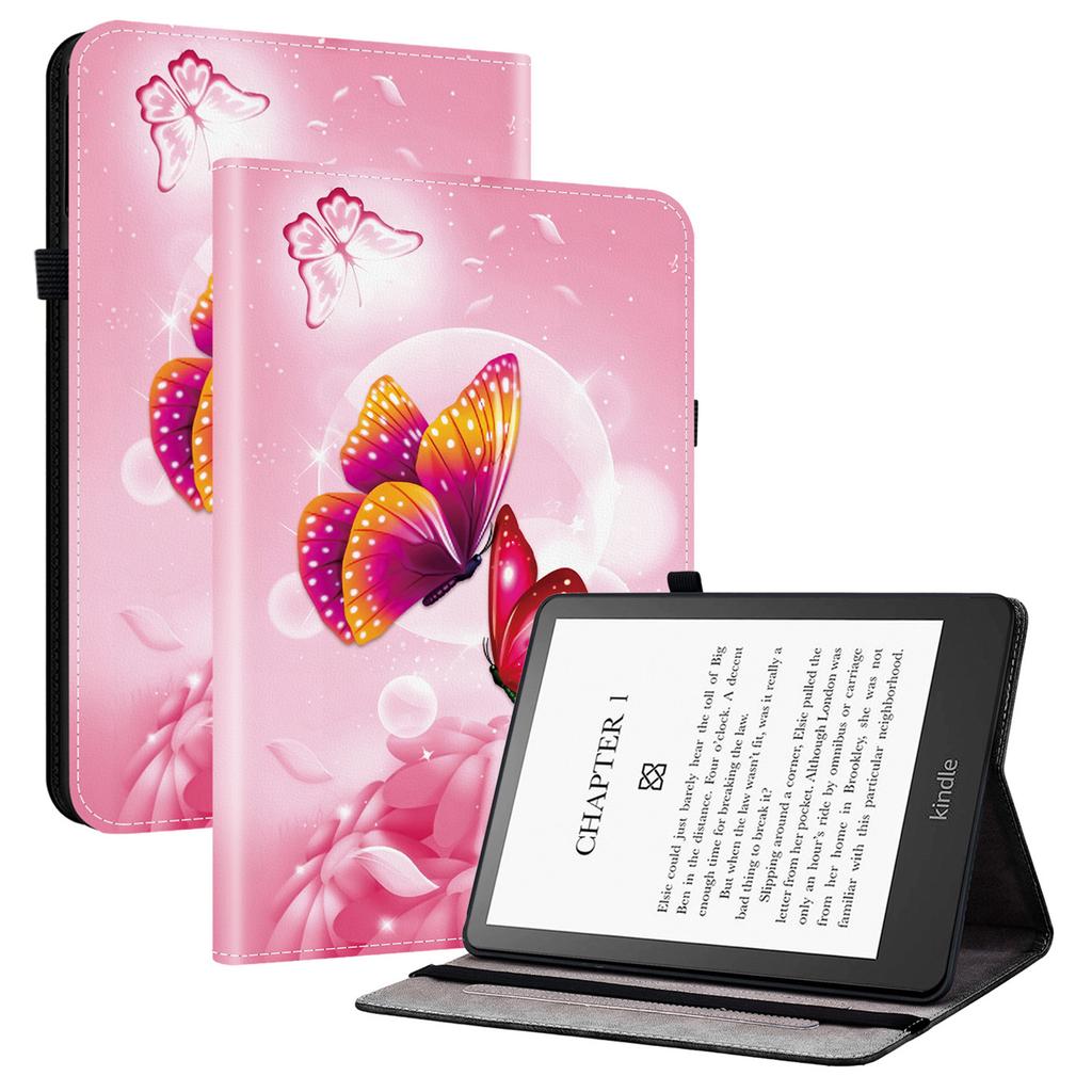 For Amazon Kindle Paperwhite (2024) Lærveske Mønstertrykt Støtte Nettbrettdeksel med Kortlommer