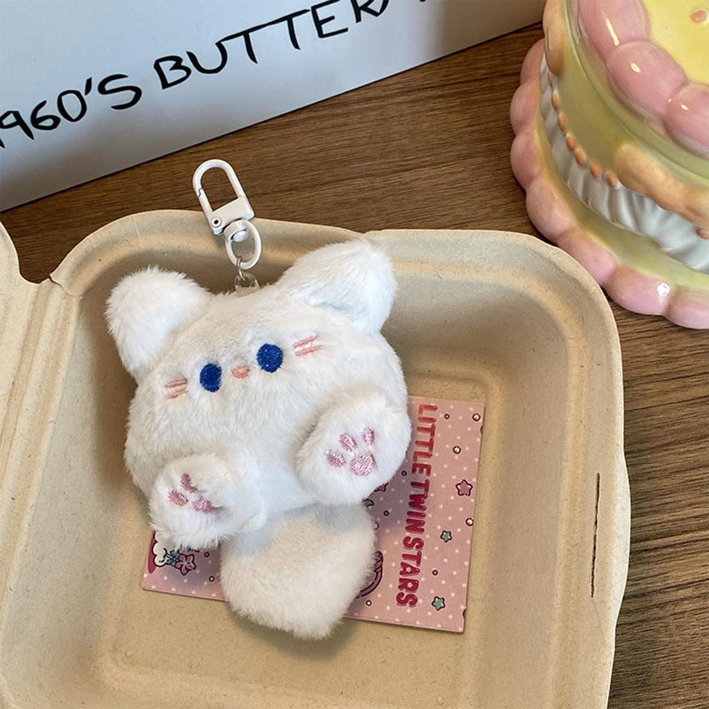 Cute Plush Long Tailed Cat Squeak Keychain Kawaii Cartoon Doll Toy Bag Pendant Key Ring Keyring Accessories For Women Girls