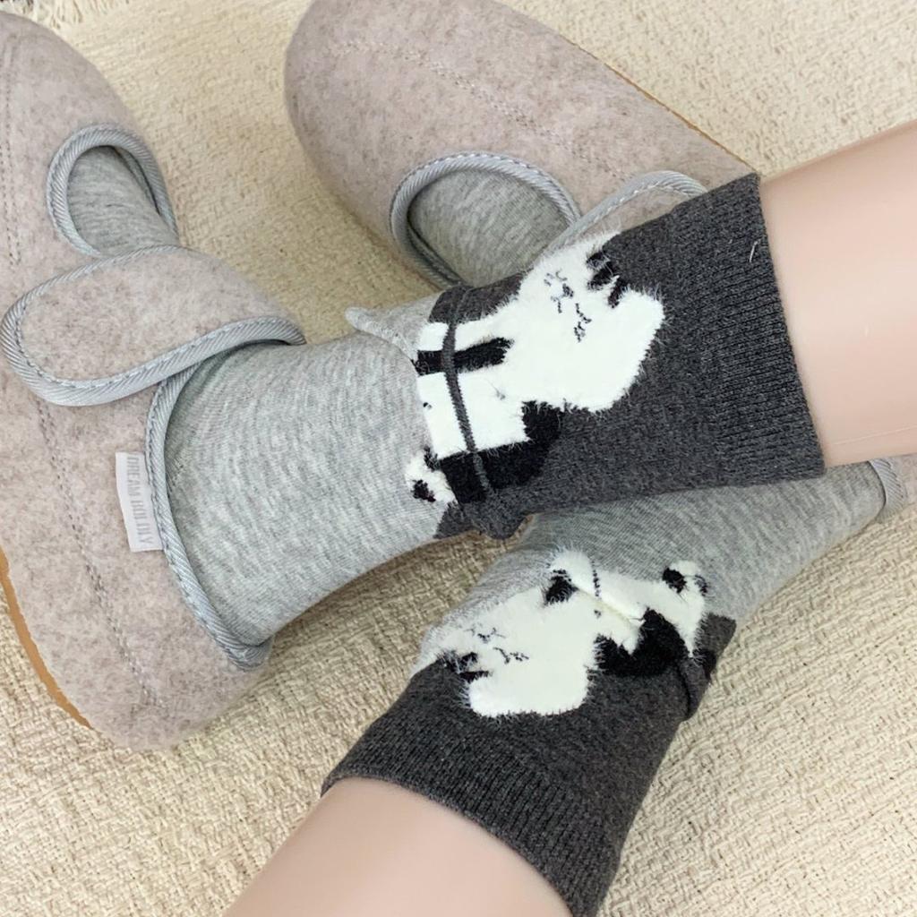 New Spring/autumn Mid-calf Socks Cute Comfortable Flocked Cat-themed Seamless Socks for Women
