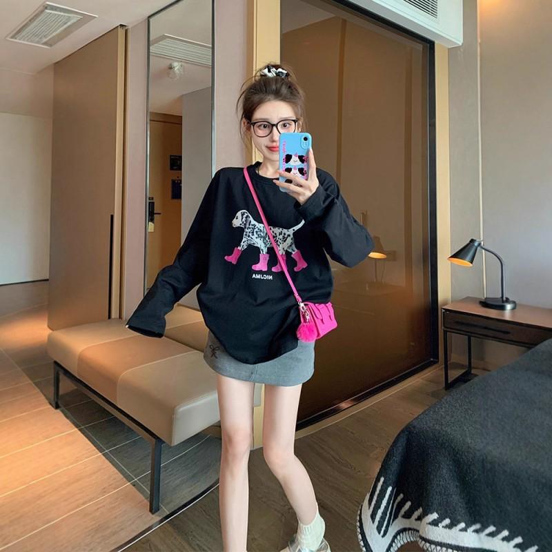 Oversized Cotton Long Sleeve T-Shirt Women Plus Size Loose Fit Graphic Tee Casual Retro Style US M-4XL