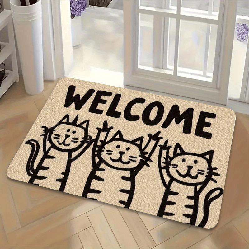 Fun cartoon cat pattern Flannel-printed floor mats has a non-slip function is suitable for entrances bathroom welcome carpets