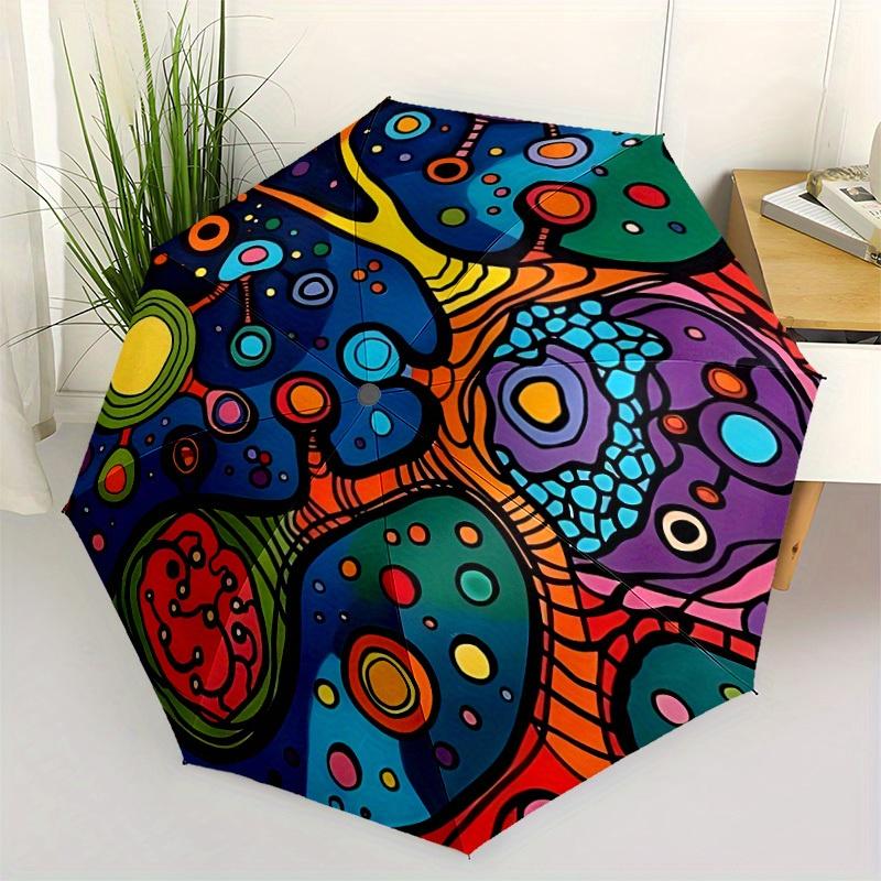 1pc Abstract Patterns Automatic Open/close Folding Compact Umbrella, 8 Rib Sturdy Canopy, Lightweight Portable, Everyday Use, Gift,,119