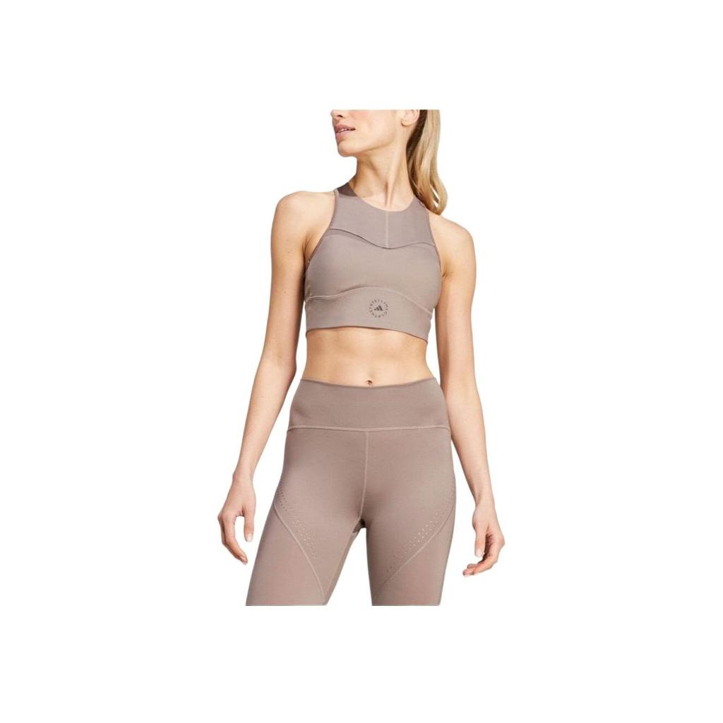 adidas Round Neck Cropped Slim Fit Logo Print Sleeveless Tank Top Women Tops Earth-Tone IT8250