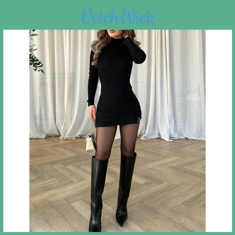 Sexy Bodycon Dress With Long Sleeves For Winter Party And Casual Wear