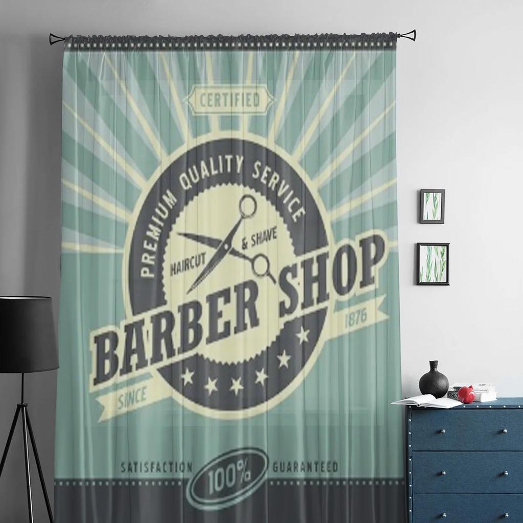Barber Shop Retro Poster Design Template Tulle Sheer Curtains for Living Room Bedroom Kitchen Decoration Voile Organza Curtains