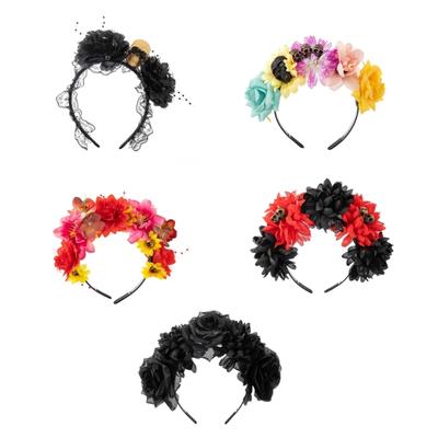 Simulierte Blume&Schädel Dünnes Seitenstirnband Halloween Haarreif Mode Frauen Hochzeitsparty Fotografie Frisur Kopfschmuck