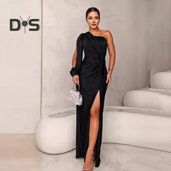 Dámské večerní šaty Rozdělený lem bez rukávů na jedno rameno Jednobarevný Úzký pas Skládaný Jednobarevný Ples s vypnutým ramenem Společenské koktejlové maxi šaty Plesové šaty