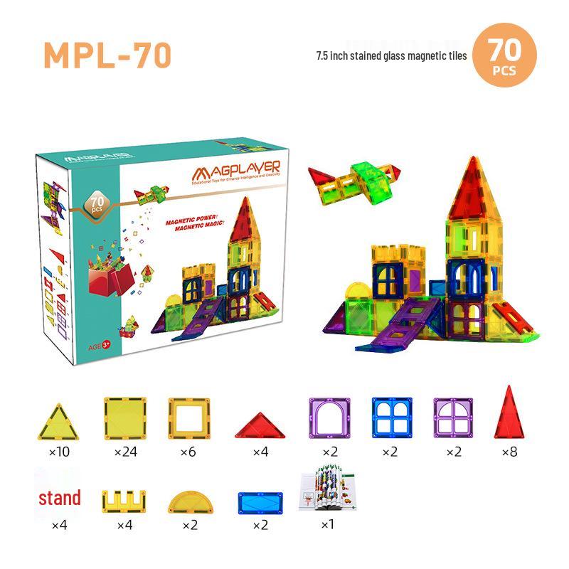 Cross-Border Magnetic Tiles: Colorful Large Window Building Blocks with Pipe Rolling Ball for Kids