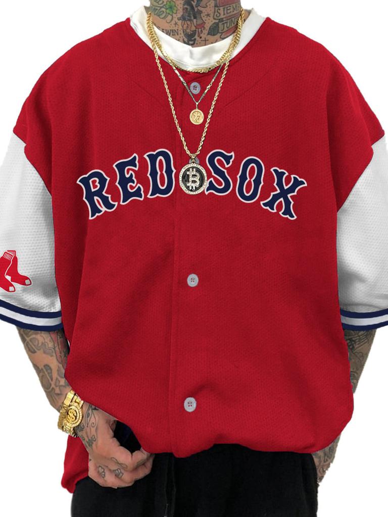 Hot-selling American Trendy Brand Baseball Jersey Short-sleeved Cardigan Letter Digital Printing Training Jersey Game Top