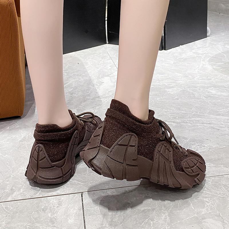 fashion Women's Sports Shoes Breathable Dad Shoes Autumn New Style Fly Knit Socks Versatile Thick-soled Women's Running Shoes