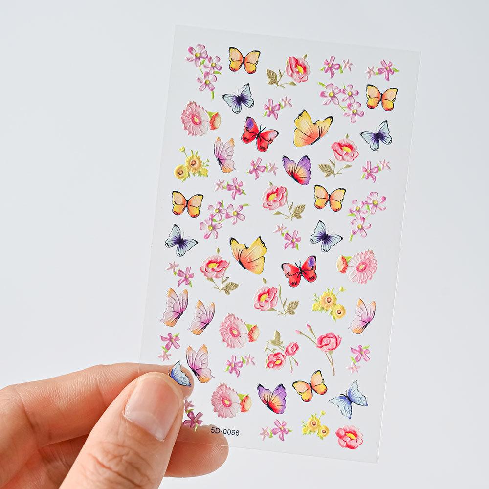 Color Relief Butterfly Nail Art Sticker 5D Three-Dimensional Butterfly Flower Adhesive Nail Decorative Relief Sticker