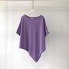 Solid Color Irregular Hem Cotton T-Shirt - Women's Loose Short Sleeve Round Neck Summer Top