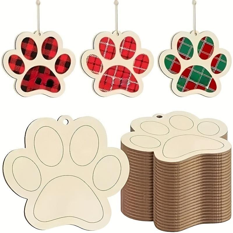

24pcs/set Hand-Drawn Wooden Paw Print Ornaments, Versatile Celebration Decor, DIY Paintable,Holiday Party Decorations, Gift Tags