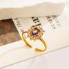 18k Gold-Plated Stainless Steel Open Ring with Sun Purple Zirconia - Women's European & American Style