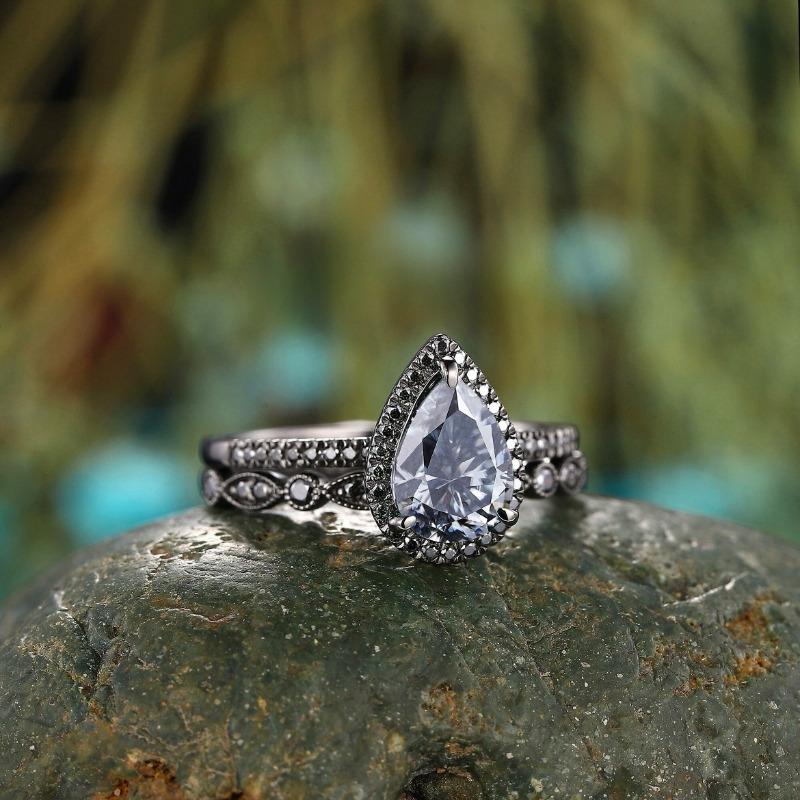 European and American new fashionable water drop-shaped zircon inlaid with personalized versatile women's ring