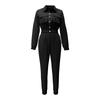 Women's Solid Color Workwear Style Short Sleeve Top Lace-Up Shorts Two Piece Set