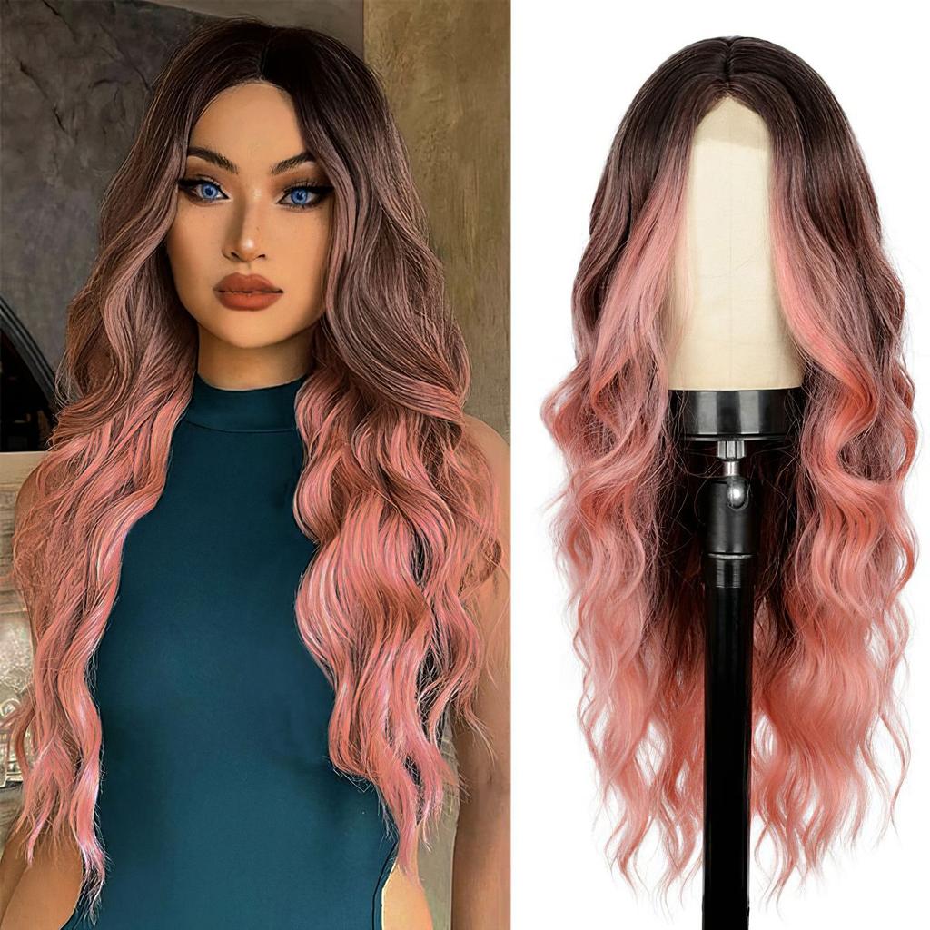 Xuchang European American Wig Women's Front Lace Small Cross Dyeing Long Curled Hair Chemical Fiber Headset Foreign Trade Wigs