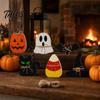 Halloweenský patrový podnos Dekorace 6 ks Dekor, Figurky Ducha Černé Kočky Mumie, Dýňová Čarodějnice Dětské Figurky Klobouk Netopýr Dřevěné Ozdoby pro