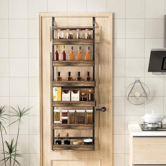 2 In 1 Over The Door Pantry Organizer, Wall Mounted Spice Rack, 6/8 Layer Design Spice Cabinet, Pantry Door Seasoning Shelves with Adjustable Basket