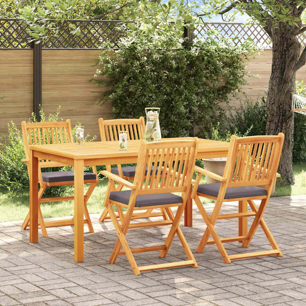 Folding Chair 4 Pcs Gray 49 X 57.5 X 92 Cm Solid Acacia Wood