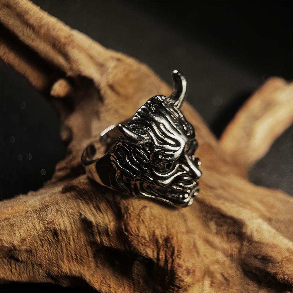 Retro Prajna Mask Ring for Men Punk Gothic Adjustable Open Ring Biker Zircon Rock Hiphop Streetwear Unisex Accessories Gift