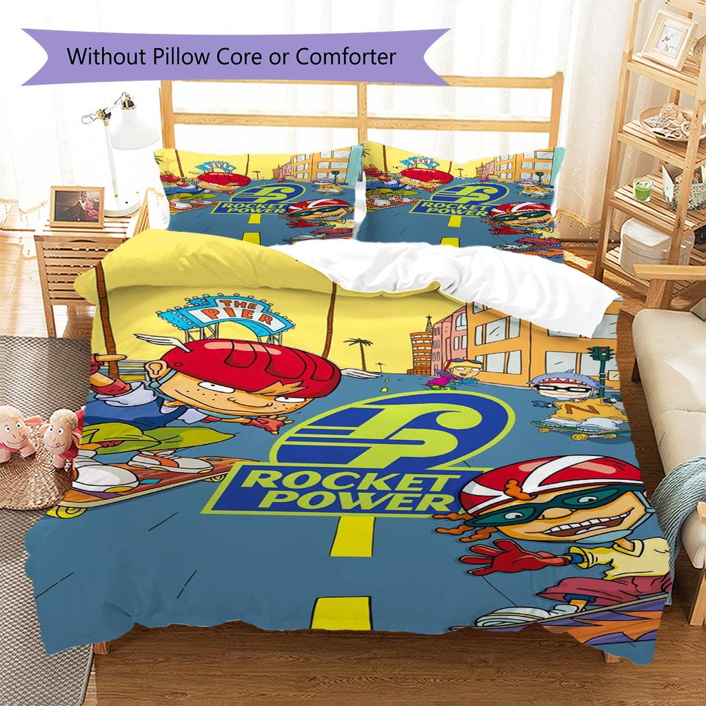 Rocket Power Cartoon Pattern Bedding Set Quilt Cover Pillowcase Home Decor Gift (1 * duvet cover + 2 * pillowcase, without core)
