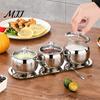 Refillable Condiment Jars 304 Stainless Steel Spice Jar Set, Seasoning Container with Glass Lid & Spoon, Rustproof Kitchen Salt Sugar