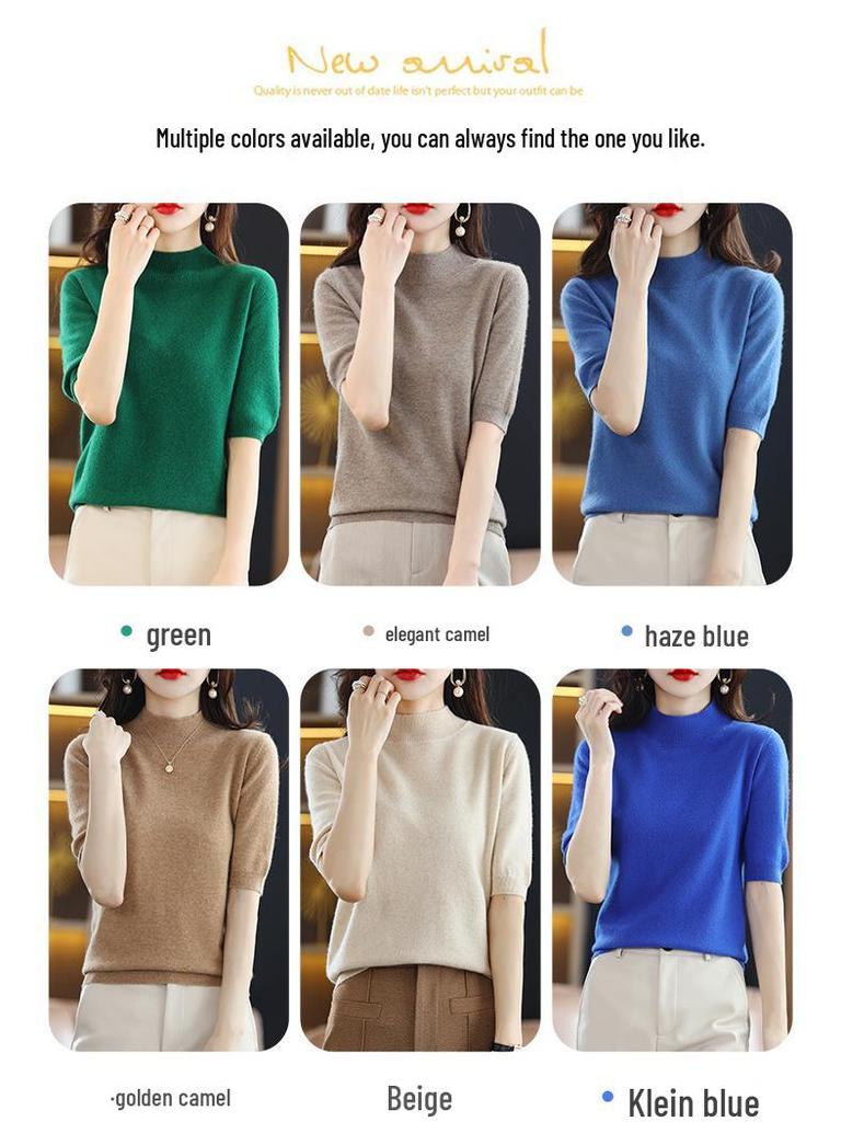 Pulover Tricotat cu Mâneci Medii pentru Femei - Gât Mediu-Înalt, Top Versatil Slimming
