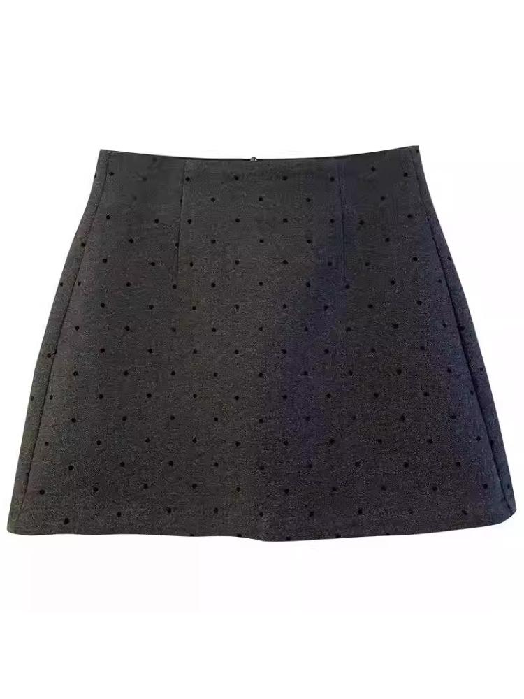 2026 Spring Retro High-Waisted Polka Dot Wool A-Line Skirt - Korean Style, Slimming, Anti-Exposure