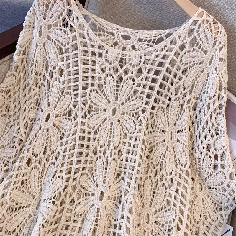 DIMANAF 2024 חולצת טי קיץ חדשה לנשים שרוולים קצרים בסיסית אופנתית תחרה חולצות טי תחרה חולצות טי יומיומיות רפויות