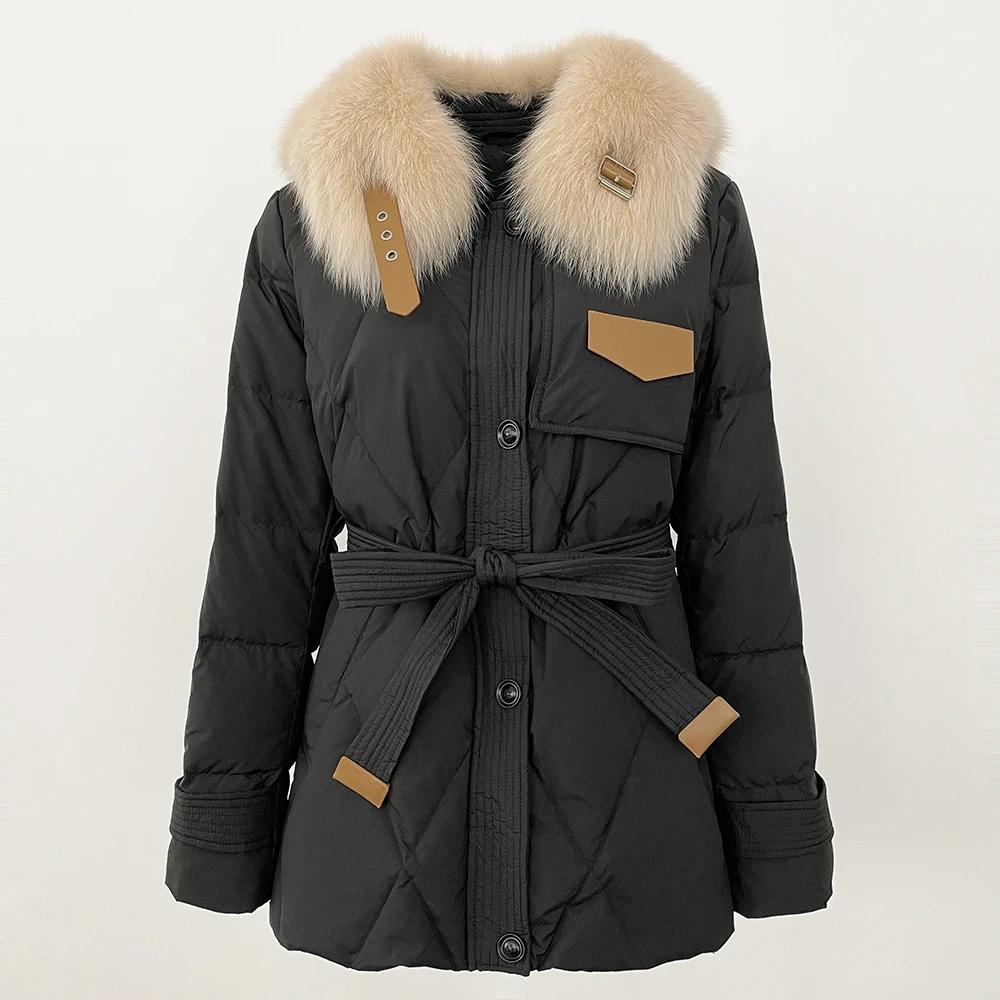 OFTBUY 2024 Winter Jacke Frauen Echt Fox Pelz Kragen Natürliche Dicke Warme Ente Unten Mantel Gürtel Oberbekleidung Streetwear Casual