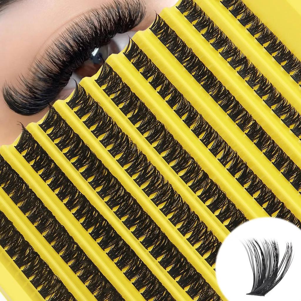 8-16mm Mixed Size D-Curl Design 80D Russian Curl False Eyelashes, Natural Soft Fluffy Cluster Fake Lashes, Wispy Smoke Effect DIY Lashes
