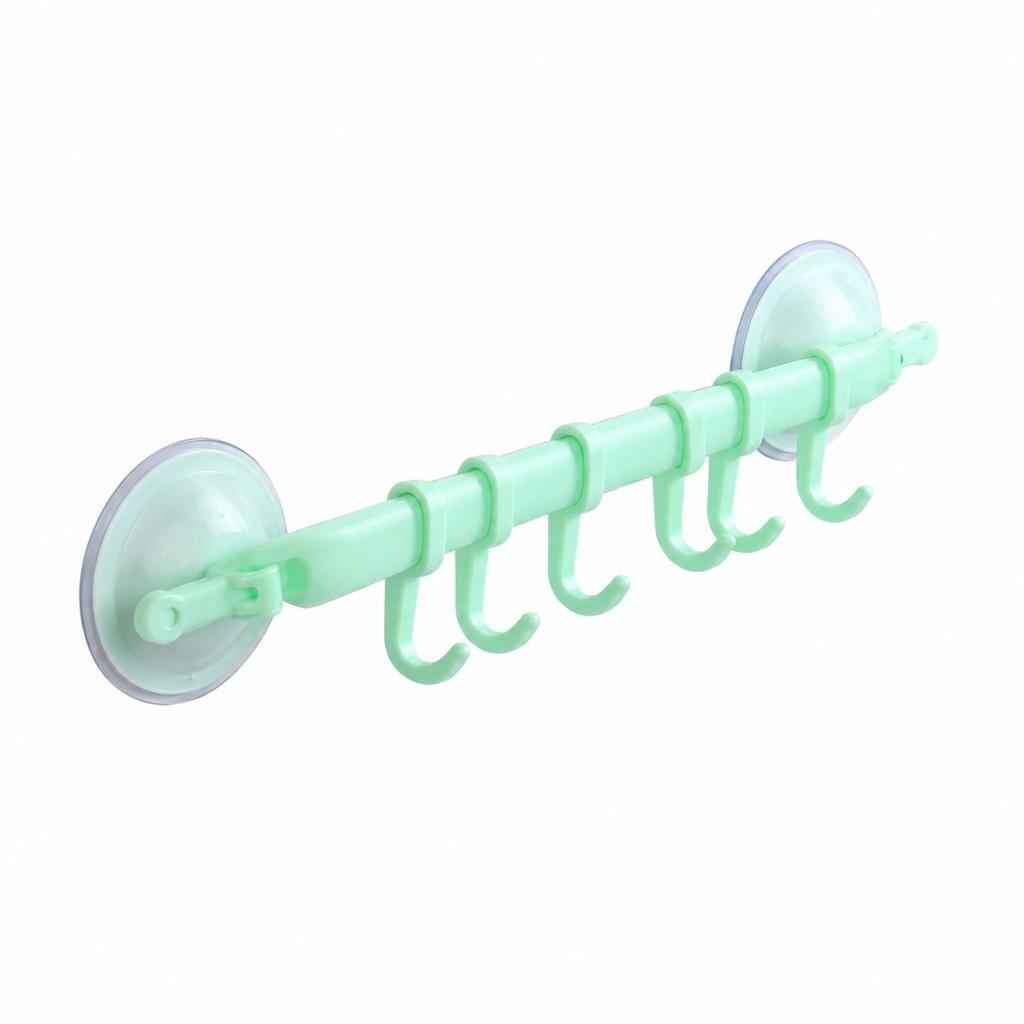 Suction Cup 6 Hook Hanger Adjustable Sliding Plastic Towel Rack Detachable Wall-mounted Storage for Bathroom Kitchen