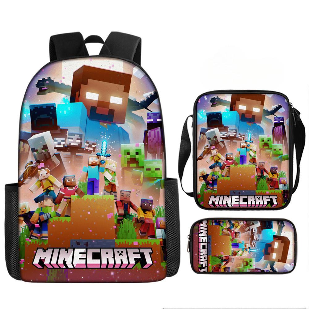 Minecraft Printed Cartoon Backpack Student Schoolbag Shoulder Bag Bag Pencil