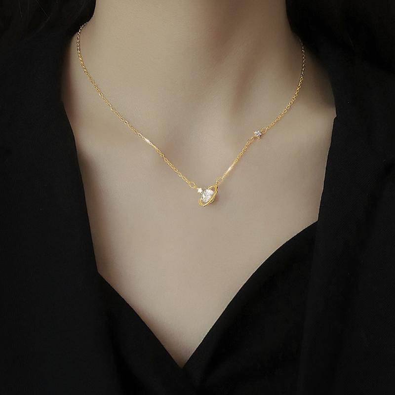 Planet Pendant Necklace Minimalist Jewelry with Adjustable Chain for Daily Wear and Gift