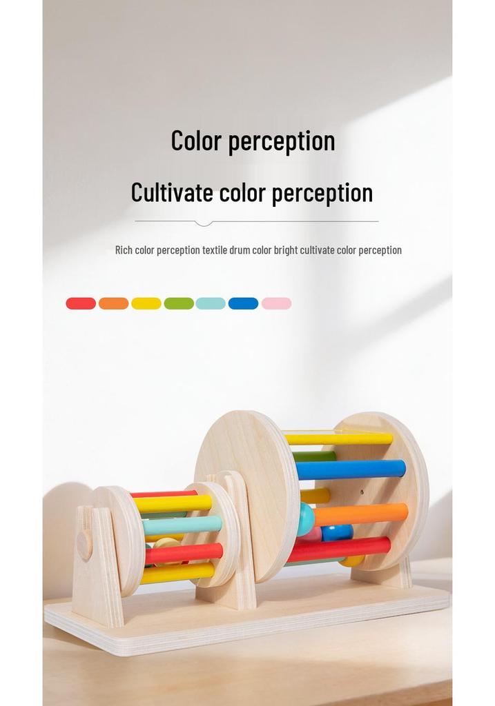 Wooden Textile Rolling Drum - Montessori Toy for Infant & Toddler Hand-Eye Coordination and Focus Development