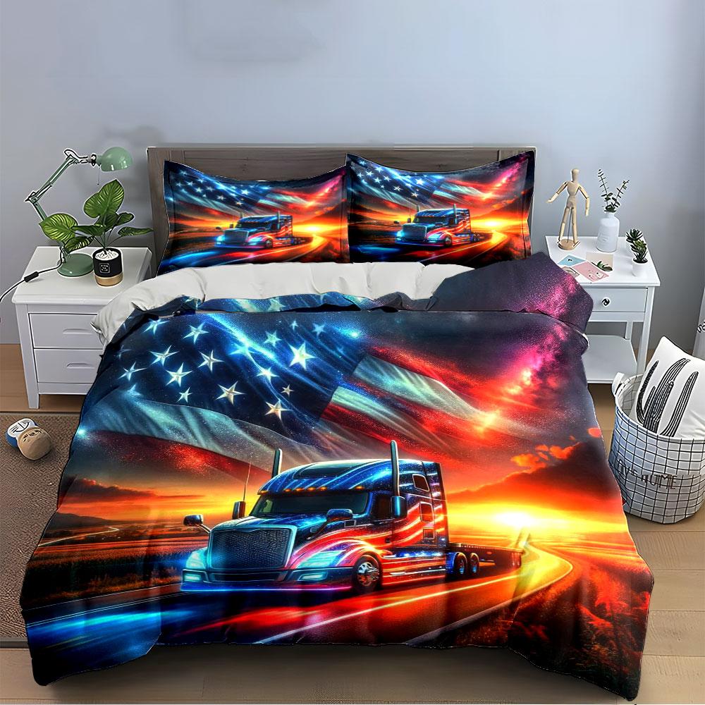 American Flag Truck Bedding Set Bedding Duvet Cover Set Duvet Cover Pillowcases (1 * Duvet Cover 2 * Pillowcases, without duvet insert)