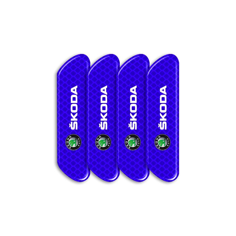 4PCS Car Door Safety Warning Reflective Mark Sticker Emblem For Skoda Octavia Superb Rapid Kodiaq Karoq Fabia Kamiq Roomster Citigo